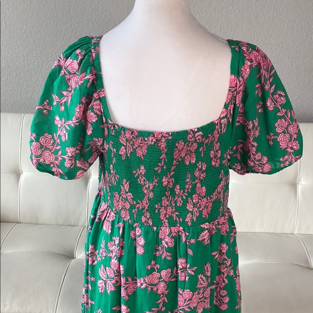 NEW J. Crew Green and Pink Floral Long Dress with Pockets - Picture 6 of 14
